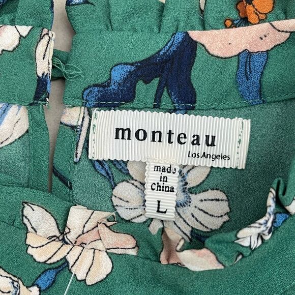 Monteau Ruffled Key-hole Neck Floral Cold Shoulder Blouse • Large Juniors • NWT - Picture 7 of 9